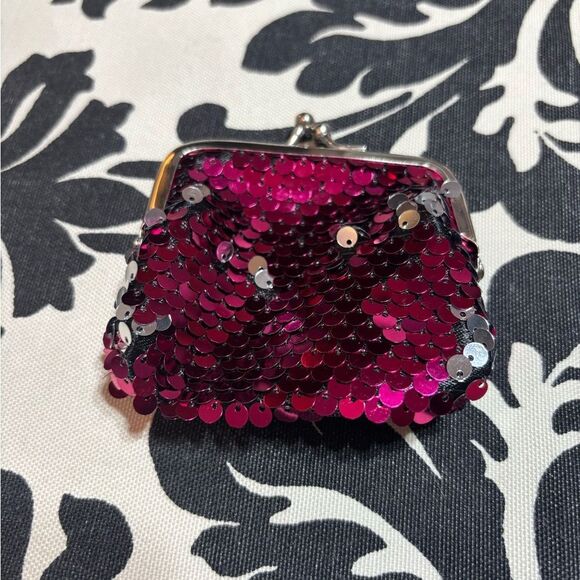 New Hot Pink Sequin Coin Purse Reversible Sequins Mini Wallets Magic Flip Sequin - Picture 1 of 7